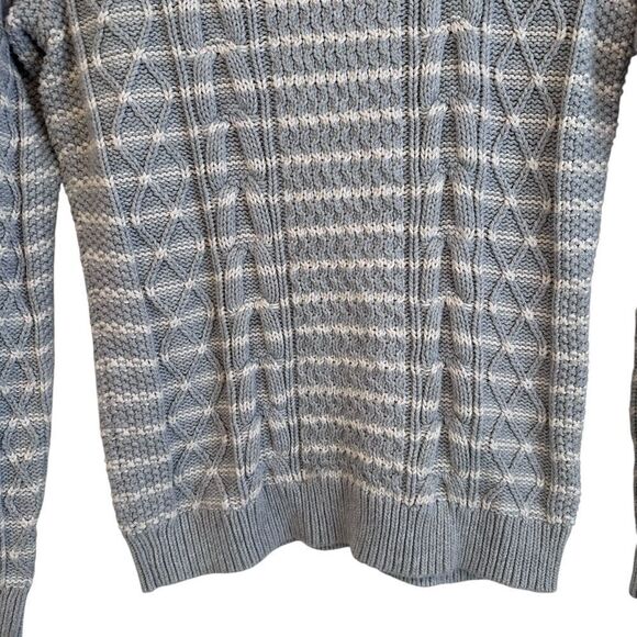 Vineyard Vines Grey and White Cotton Striped Cable Knit Crewneck Sweater - Picture 4 of 6